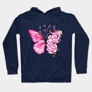 pink butterfly and flowers Hoodie